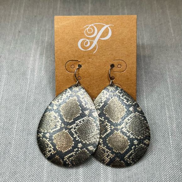 New Plunder “Sutton” Snakeskin Printed Metal Earrings - Picture 1 of 2